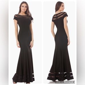 JS collections ottoman fit and flare short sleeves illusion Neckline long Gown